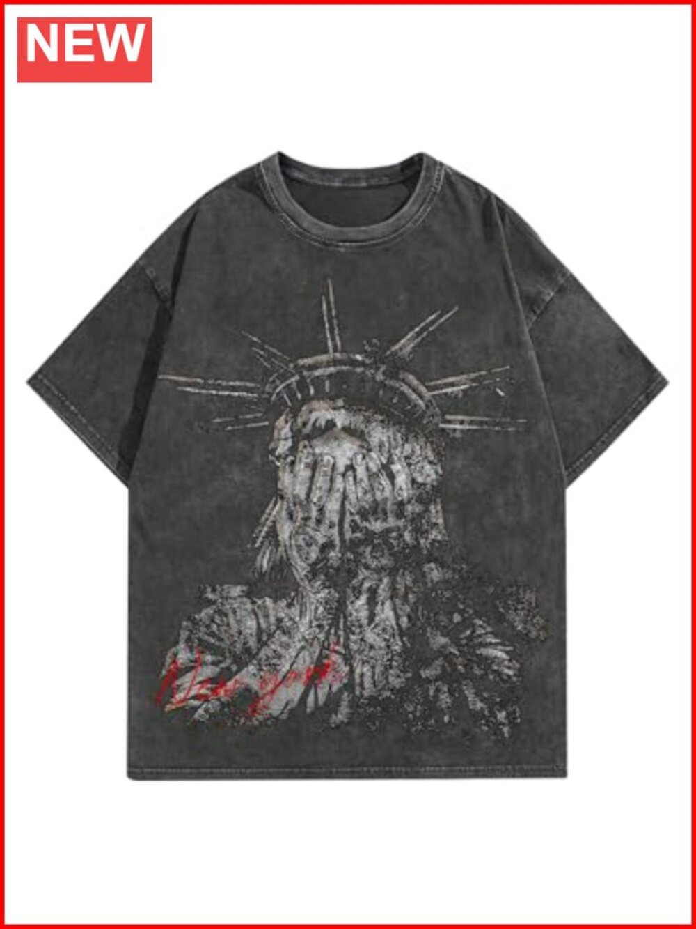 Acid Washed Graphic Tee Men Oversized Drop Shoulder Cotton T-Shirt